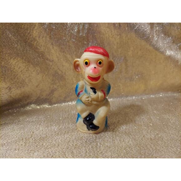 Vintage 50s 60s Small Rubber Monkey Toy Figure Red White Blue Animal No Squeak - Picture 1 of 16